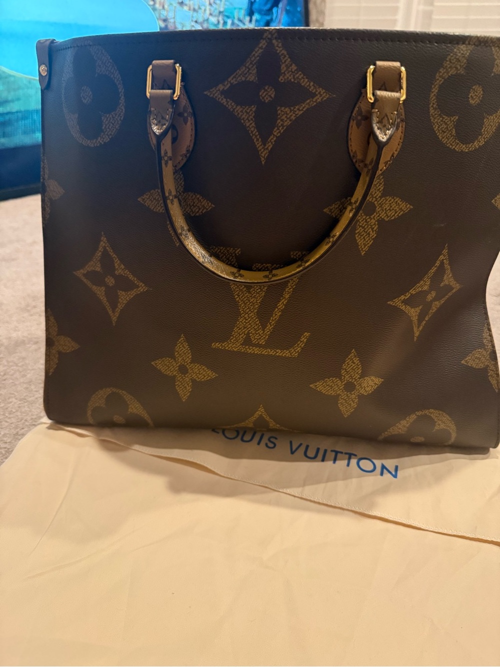 1.1 LV Monogram Canvas Large Tote in Dark Brown and Gold
